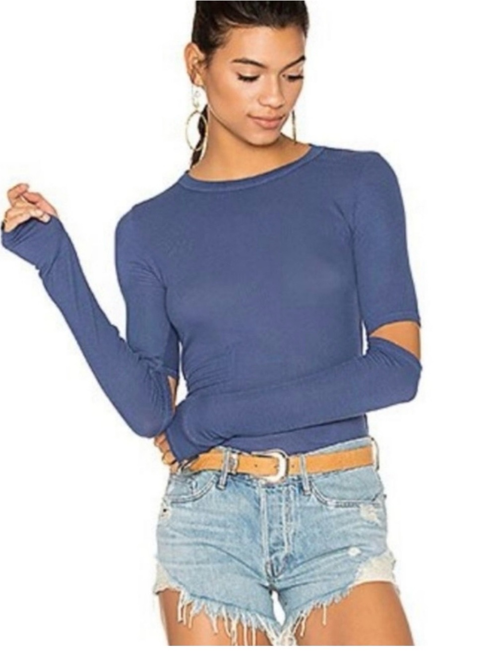 Michael Lauren Solomon Elbow Slit Tee in Seaport Blue from Revolve